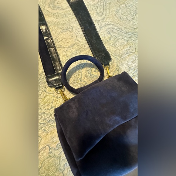 Anthropologie Navy Blue Blake Wide Strap Suede Crossbody Bag - Picture 9 of 11